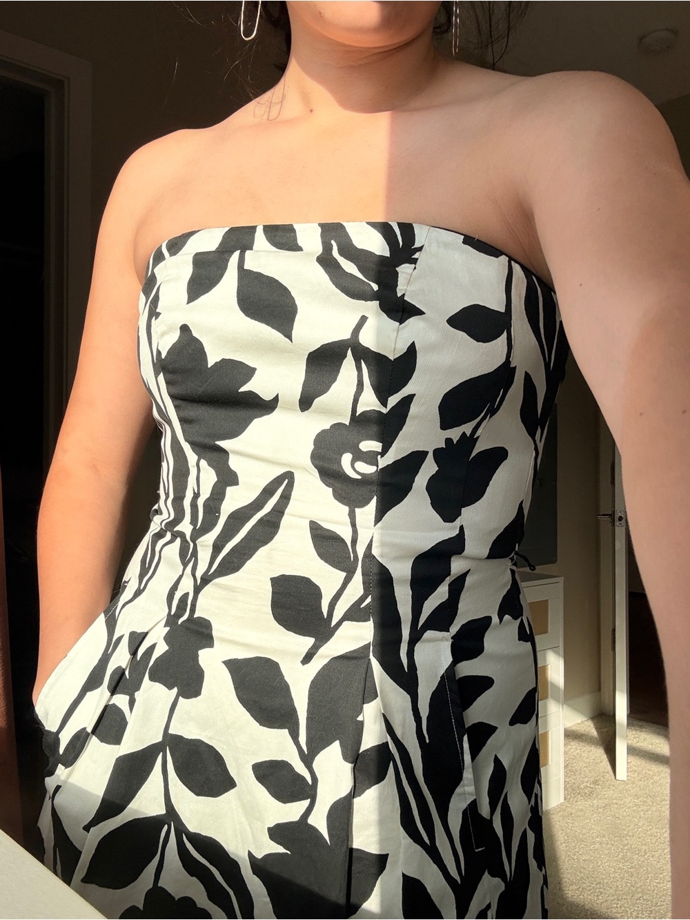 White House Black Market Strapless Black & White Floral Dress
